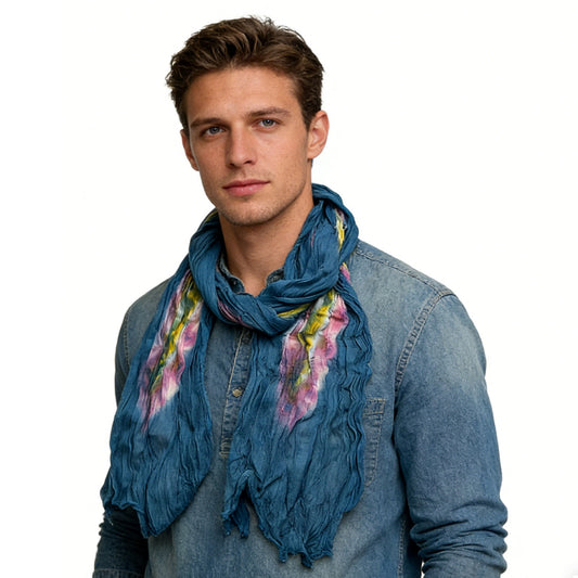 Turquoise Tie-Dye Cotton Scarf,Crinkle Soft And Breathable Scarf ,vacation,daily Life,evening Party,Office Appropriate Subtlety For Women Men