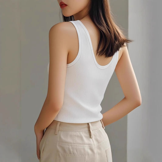 Womens Versatile Solid-Color V-Neck Sleeveless Top