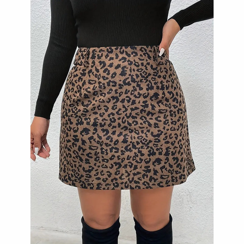 Women's Leopard Print Mini Skirt, High Waist Sexy Bodycon Short Skirt, NO Belt