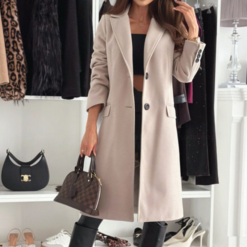 Women's Notch Lapel Trench Coat, Single Breasted Mid-Long Coat