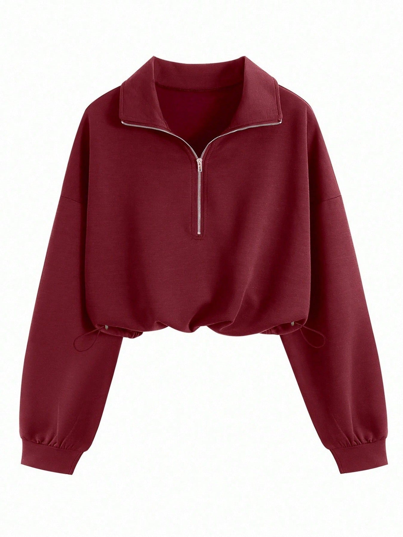Lapel-collar Waist-cinching Long-sleeve Hoodie Jacket