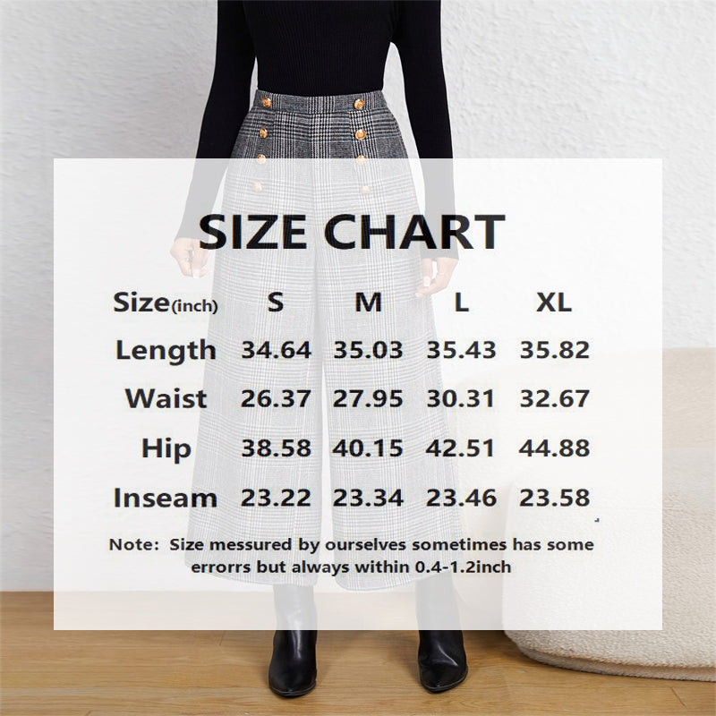 Women's Spring Fashion Plaid Wide-Leg Ninth Pants With Double-Breasted Decoration For Daily Office Wear