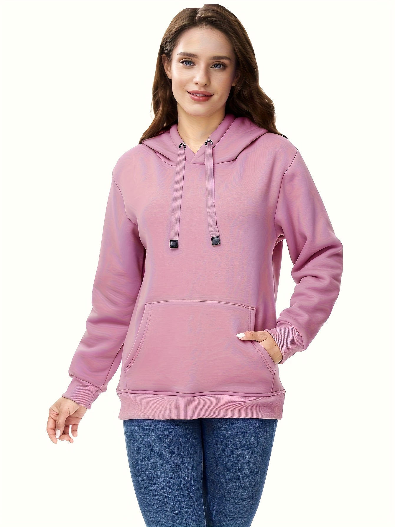 Winter New Arrival - Fashion Solid Color Velvet Hoodie - Warm Autumn And Winter Top - Hoodie With Adjustable Drawstring And Kangaroo Pocket, Comfortable Women's Sweatshirt