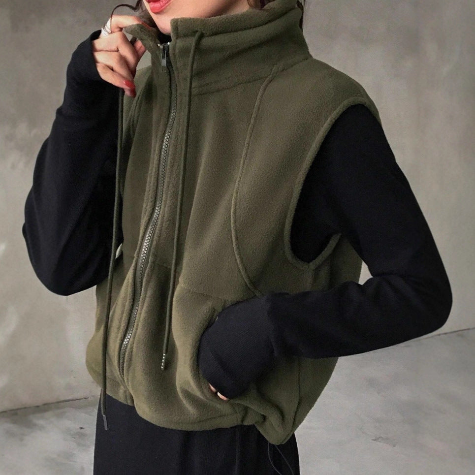 Loose Casual Vest Solid Color Zip Sleeveless Vest Jacket