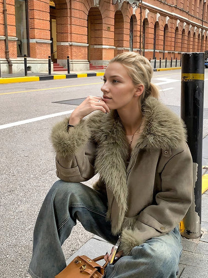 Leather-and-fur Jacket With Suede Lining Short Biker Style