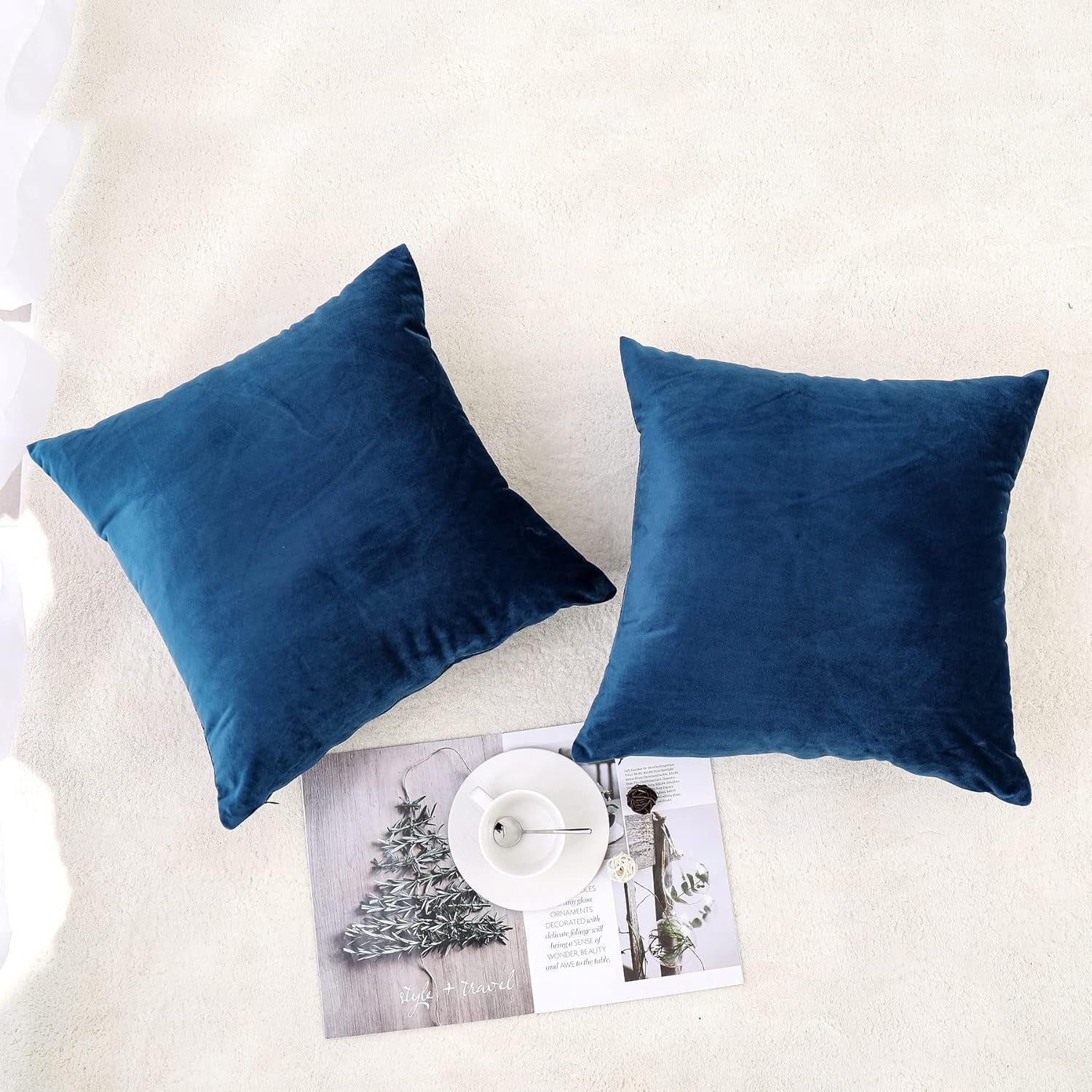 Decorative Throw Pillow Covers Pack of 2 Velvet Throw Pillow Cases for Couch Pillows Cover Bedroom Living Room Outdoor Blue Pillow Covers 18X18 Inch