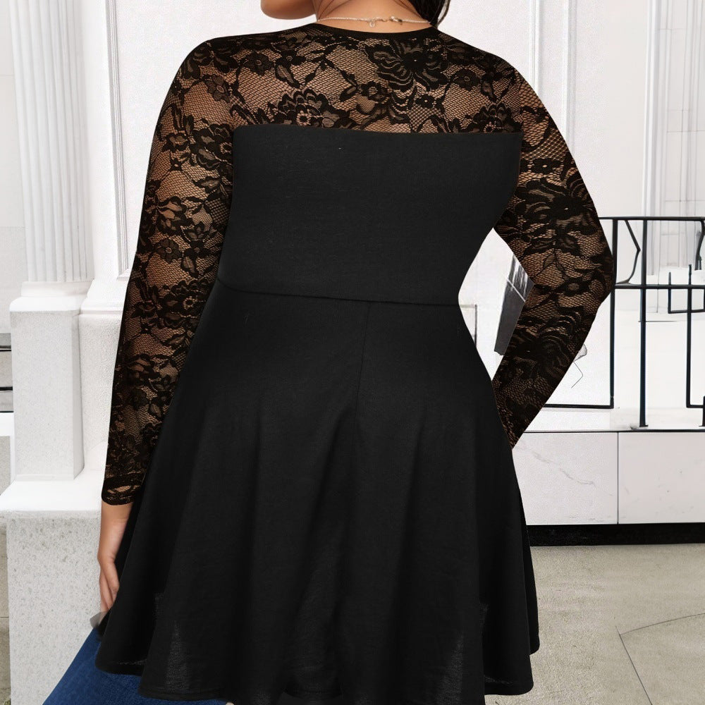 Elegant Lace-panelled Top With A Short Front Long Back Hem