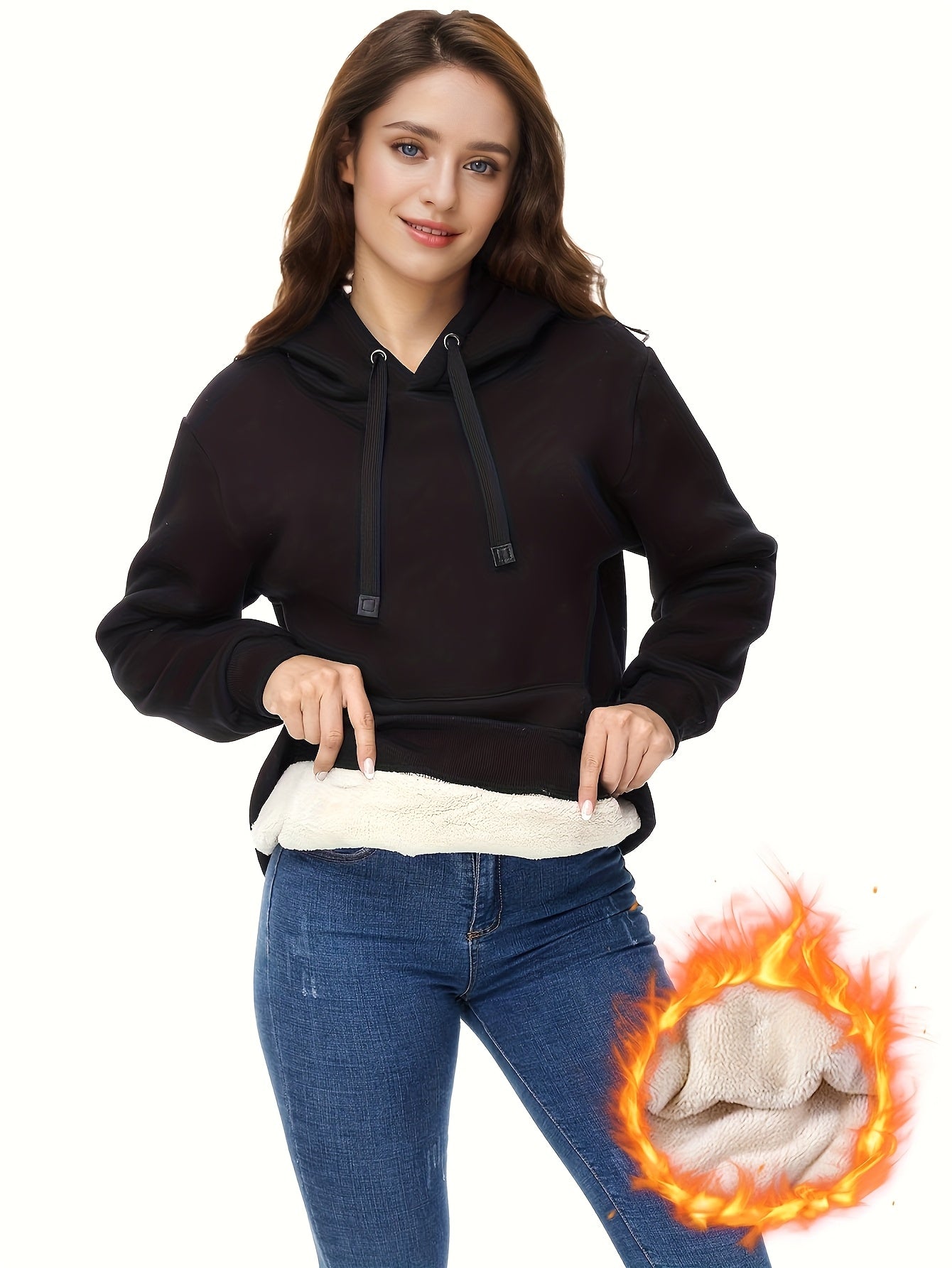 Winter New Arrival - Fashion Solid Color Velvet Hoodie - Warm Autumn And Winter Top - Hoodie With Adjustable Drawstring And Kangaroo Pocket, Comfortable Women's Sweatshirt