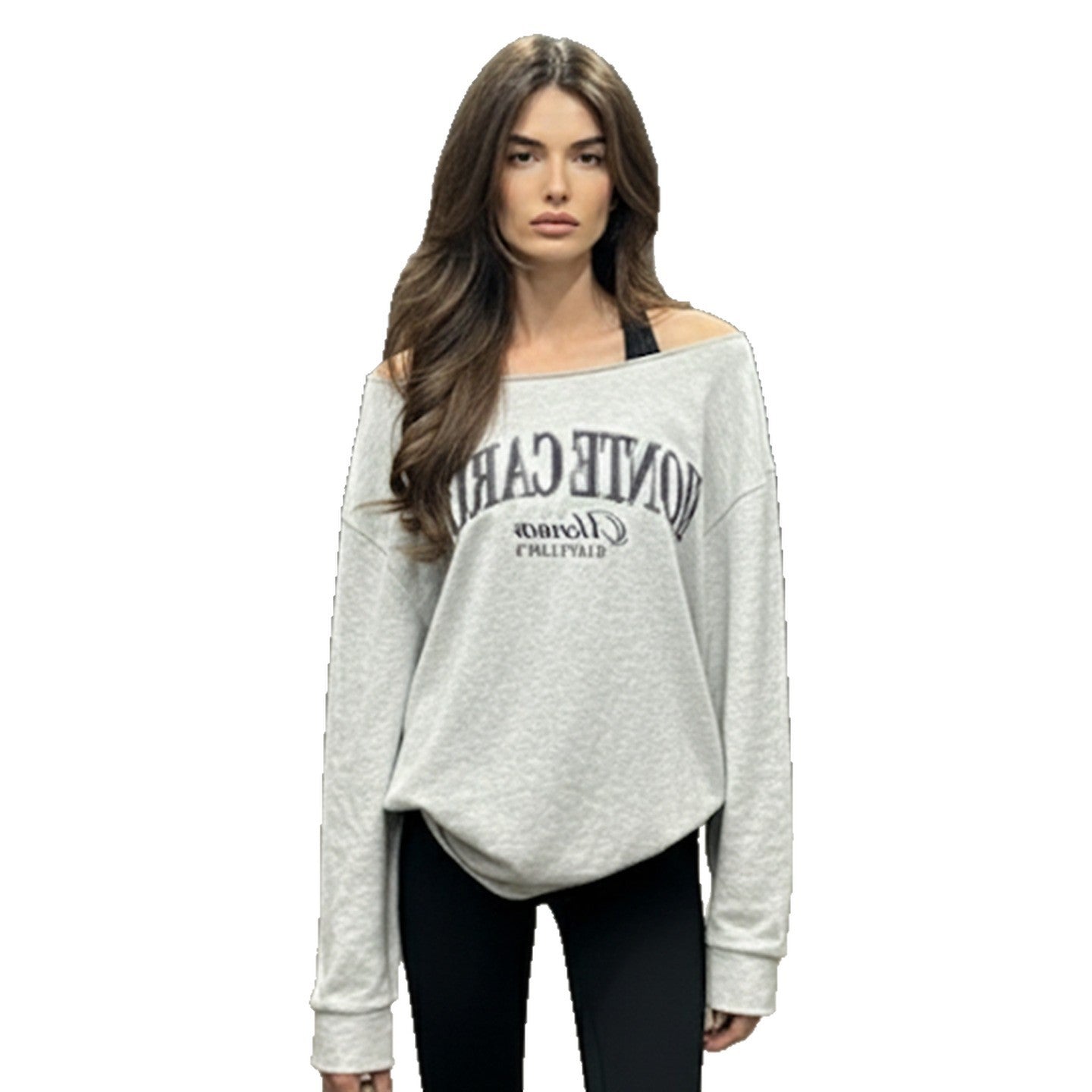 American-style Retro Shoulder Sweater Letter Print Long Sleeve