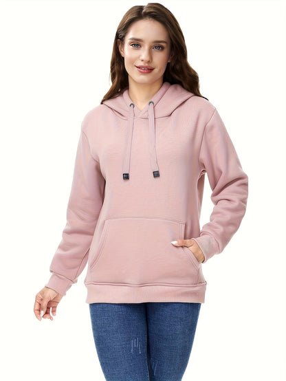 Winter New Arrival - Fashion Solid Color Velvet Hoodie - Warm Autumn And Winter Top - Hoodie With Adjustable Drawstring And Kangaroo Pocket, Comfortable Women's Sweatshirt