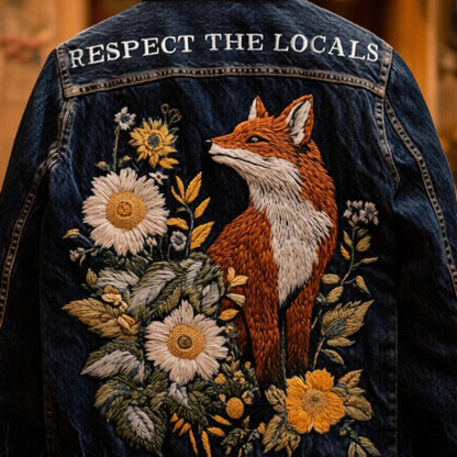 Women's Retro Washed Spliced 3D Printed Flanged Cuffs Denim Jacket