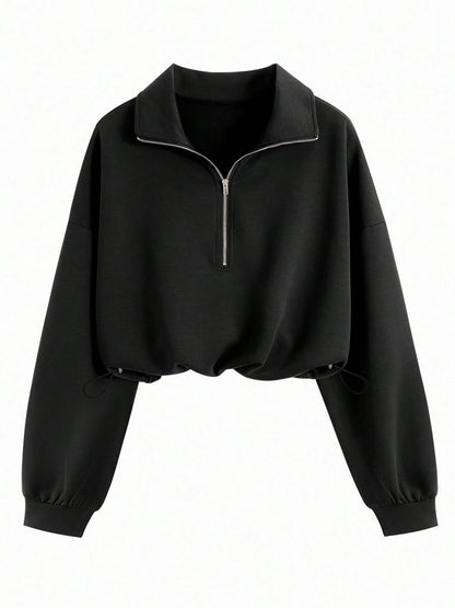 Lapel-collar Waist-cinching Long-sleeve Hoodie Jacket