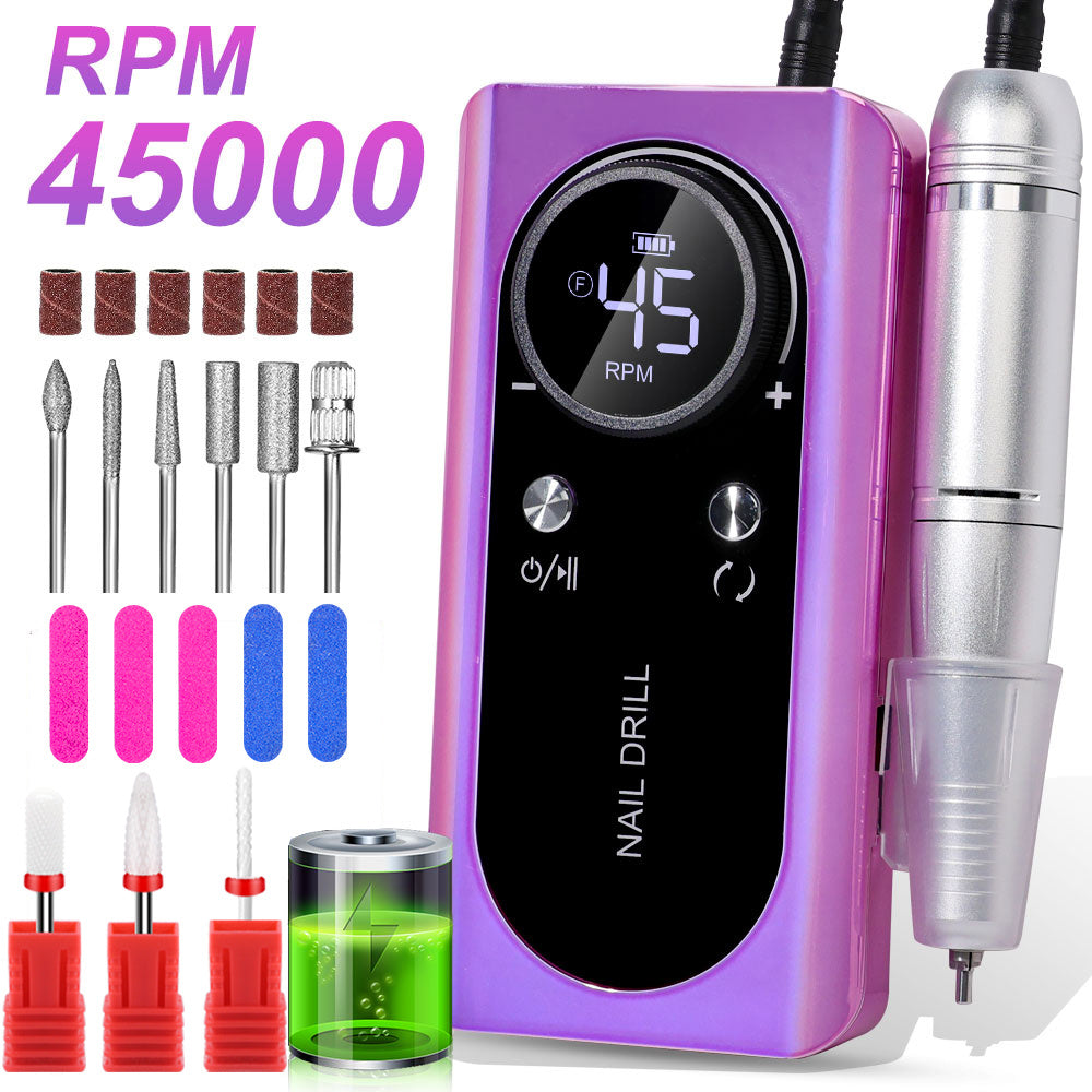 Professional Electric Nail Drill Machine, 45000RPM Rechargeable E-File Nail Drill Cordless, Electric Nail File Kit, Portable Electronic Grinder, Suitable For Nail Polish And Glue Nail Polish Polishing