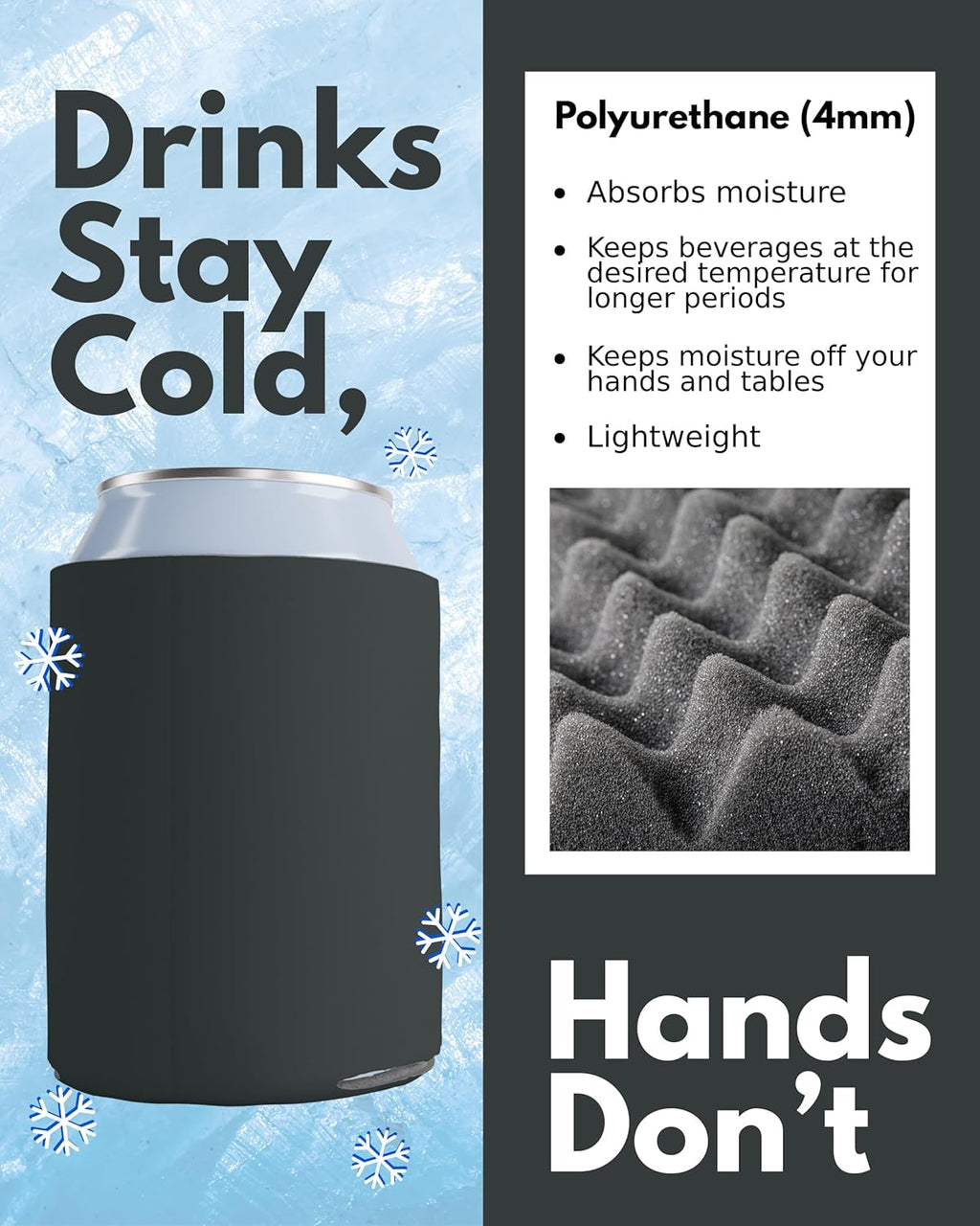 25 Pack Charcoal Blank Can Cooler Sleeves, Customizable Bulk Insulated Foam for Beer, Collapsible Plain Drink Holder, Cold Soda Insulator, 12Oz Regular, 16Oz Tall Cans
