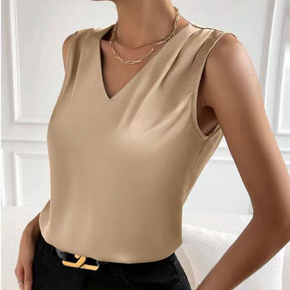 Women's Satin Camisole Loose Fit Sleeveless V Neck Tank Top
