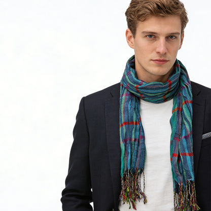 Extra Length Navy Jacquard Heavy Textured Scarf ,vacation,daily Life,evening Party,Office Appropriate Subtlety For Women Men