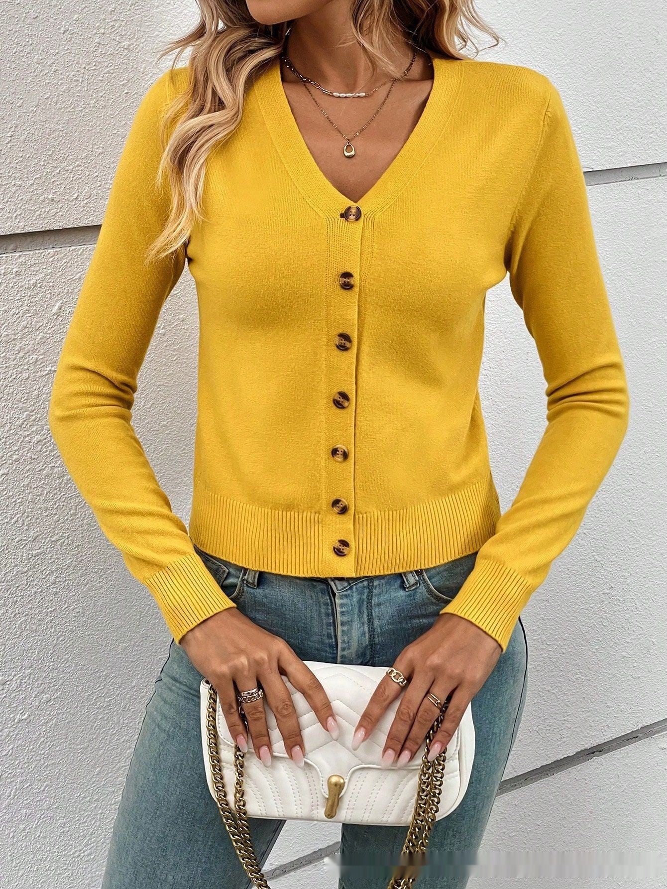 Women's Simple Solid Color Long-sleeved Sweater Cardigan
