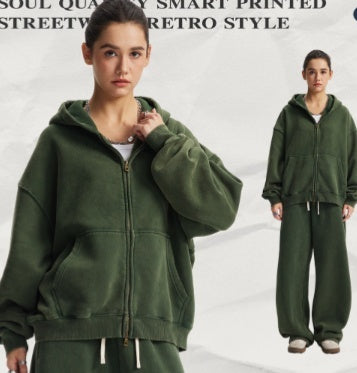 Men's Washed Sports And Leisure Hooded Zipper Jacket