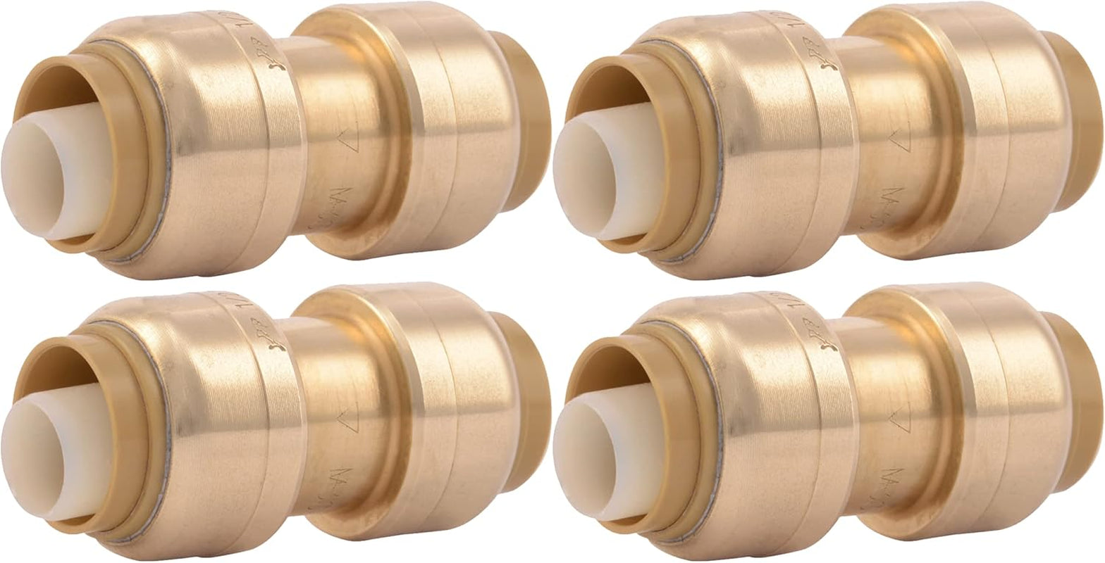 1/2 Inch Coupling, Pack of 4, Push to Connect Brass Plumbing Fitting, PEX Pipe, Copper, CPVC, PE-RT, HDPE, U008LFA4