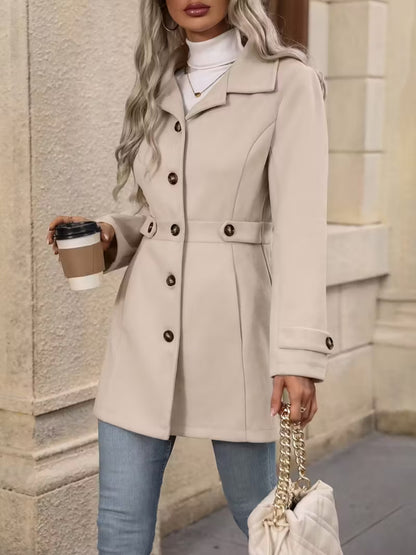 New Style Women's Autumn And Winter Medium-length Elegant Woolen Coat, Lapel Button Elegant Slim-fitting Woolen Coat