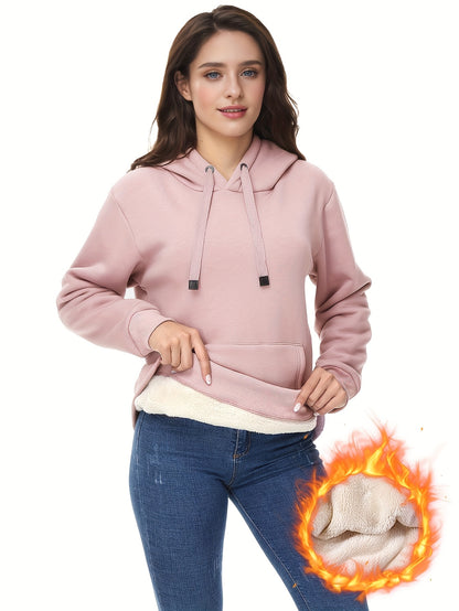 Winter New Arrival - Fashion Solid Color Velvet Hoodie - Warm Autumn And Winter Top - Hoodie With Adjustable Drawstring And Kangaroo Pocket, Comfortable Women's Sweatshirt