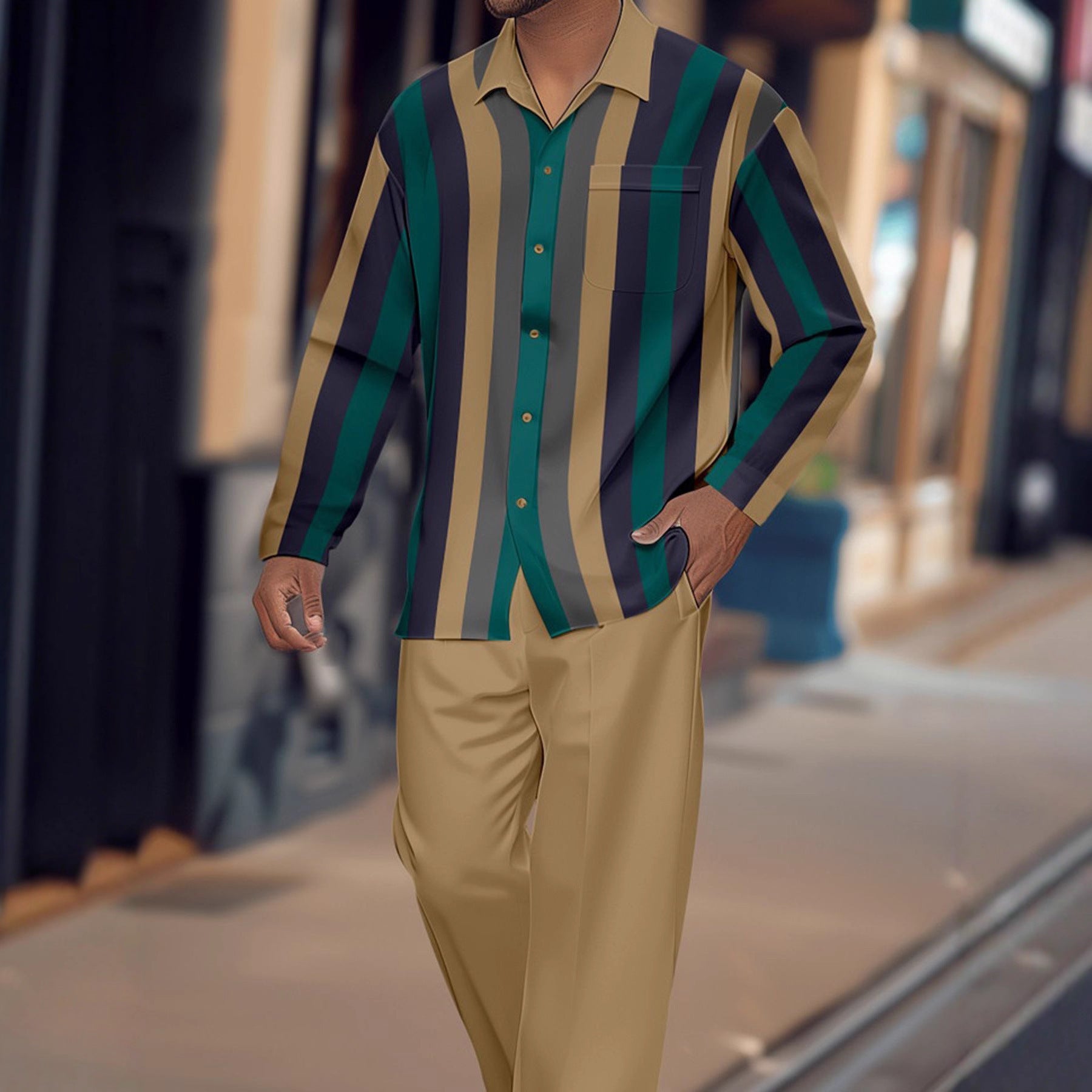 Print Striped Fashion Autumn Men's Suit