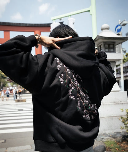 European And American Autumn And Winter Cherry Blossom Hooded Sweater Men And Women Street Hip Hop Retro