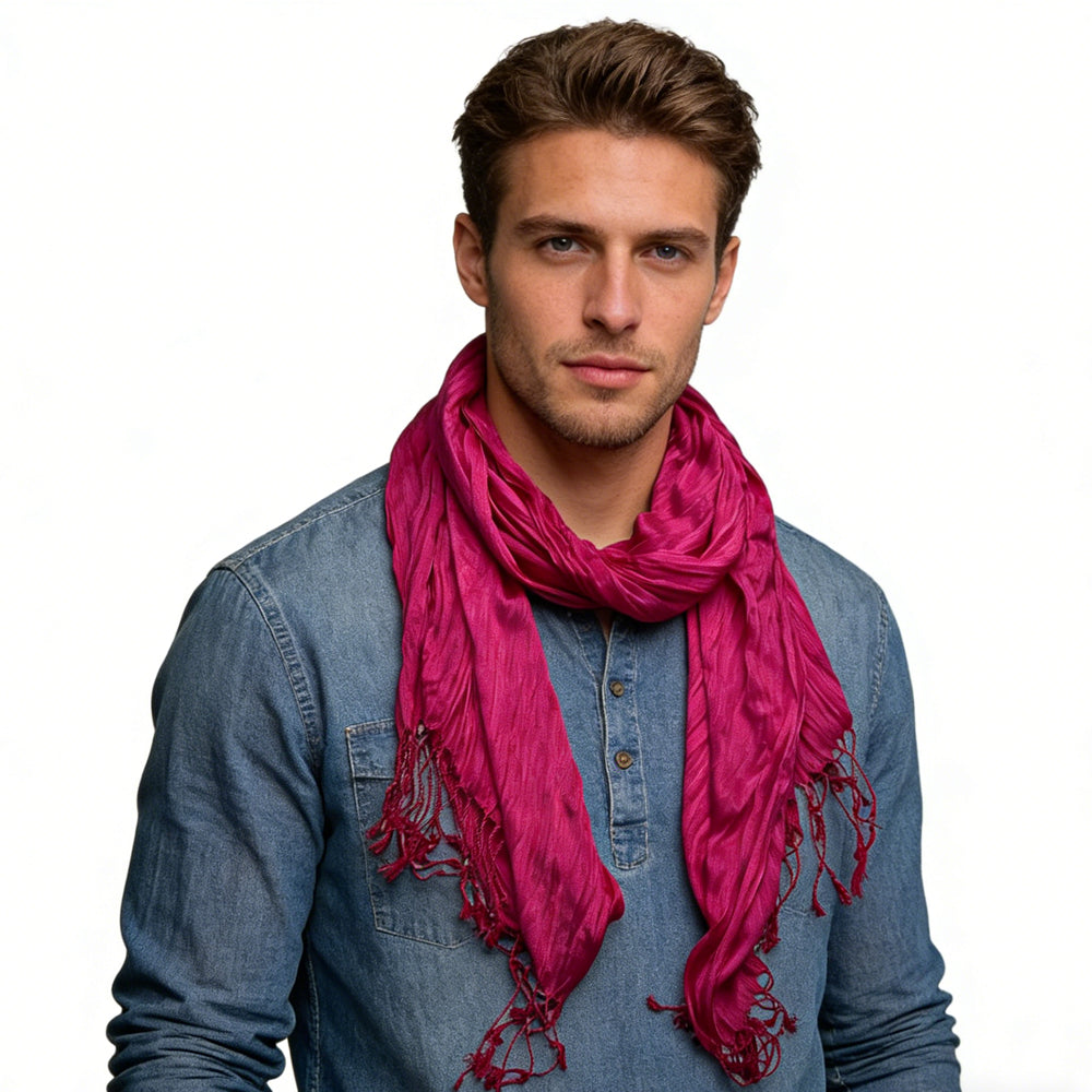 Electric Vibrant P Ink Crinkle Texture Scarf ,Eye Catching With Denim,vacation,daily Life,evening Party,Office Appropriate Subtlety For Women Men