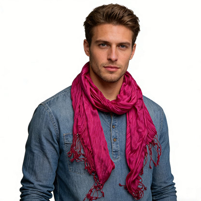 Electric Vibrant P Ink Crinkle Texture Scarf ,Eye Catching With Denim,vacation,daily Life,evening Party,Office Appropriate Subtlety For Women Men
