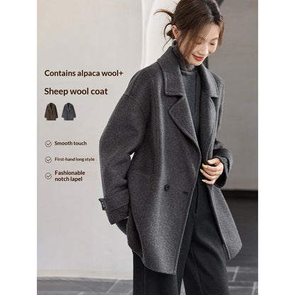 A Classic Long Double-faced Wool Coat In The Old Money Style For Winter
