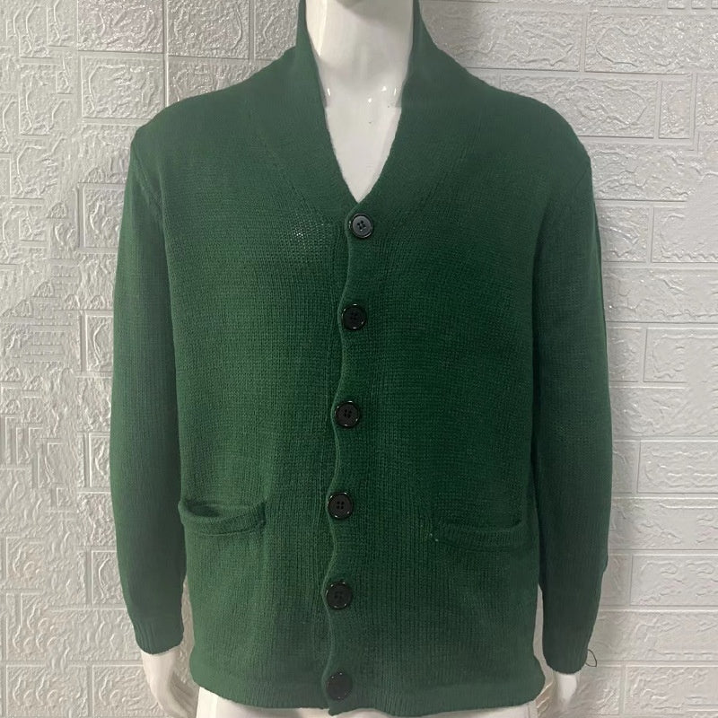 New Sweater Men's Euro American Solid Long Sleeve Knitted Cardigan