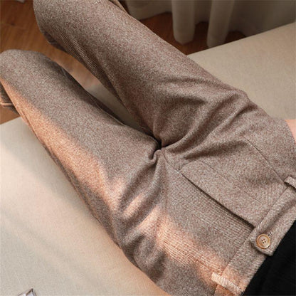 Women's Solid Color Wool-Like Tapered Trousers, Classic Ankle-Length Pants For Office And Formal Wear