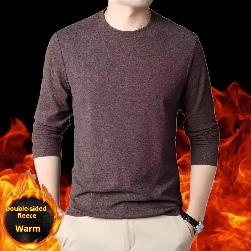 Warm Round-neck Men's Solid Color Double-sided Fleece Long-sleeved Top