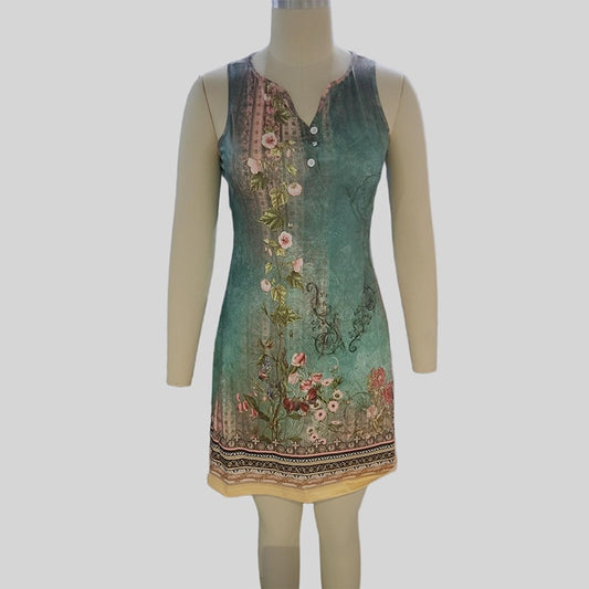 Women's A-Line Midi Tank Dress - Sleeveless Floral Summer Beach Dress