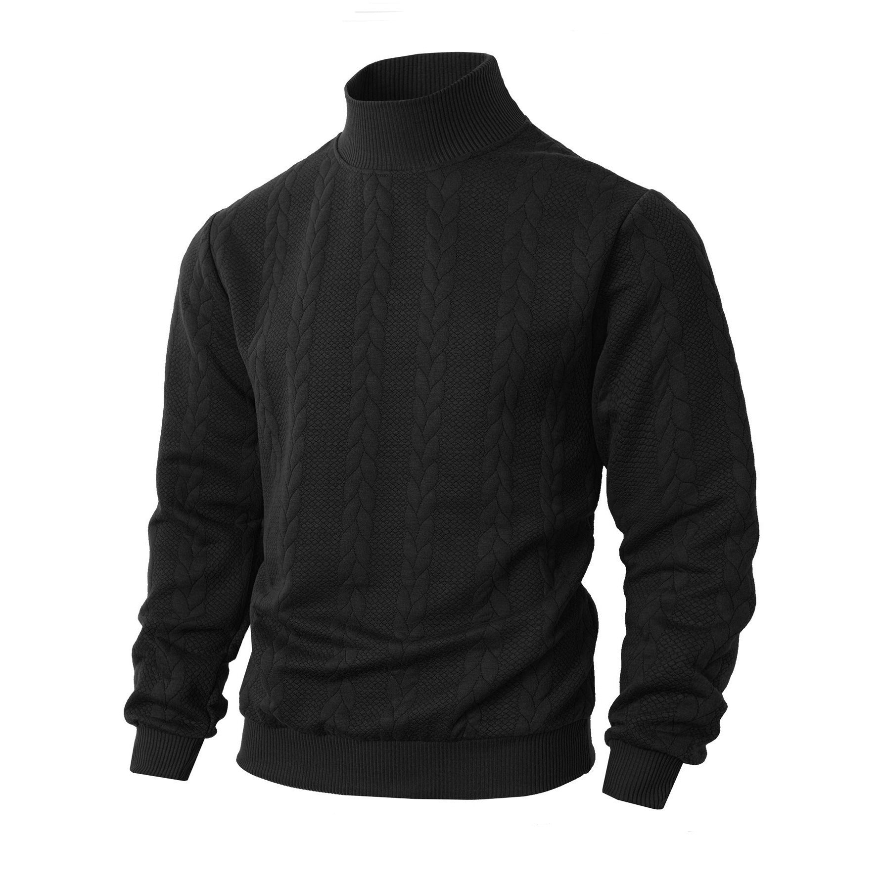 Knitted Solid Color Men's Fashion Jacquard High Collar Warm Sweater