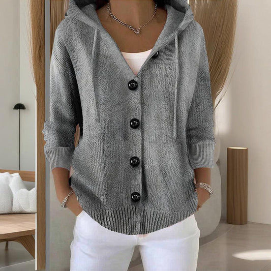 Women's Button Down Hoodie Cardigan, Long Sleeve Open Front Sweater Coat For Fall Winter
