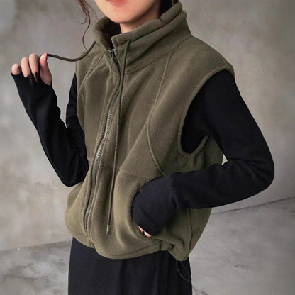 Loose Casual Vest Solid Color Zip Sleeveless Vest Jacket