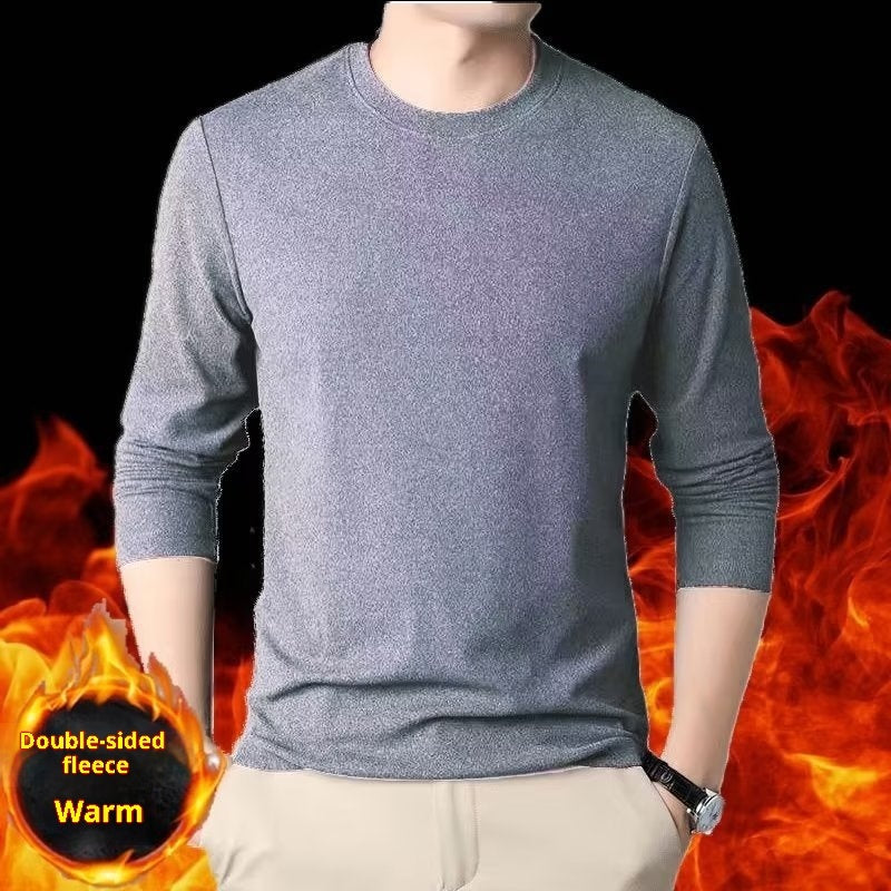Warm Round-neck Men's Solid Color Double-sided Fleece Long-sleeved Top