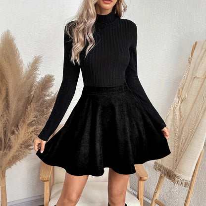 Women's Suede-Look A-Line Mini Skirt, High Waist Beltless Flared Skirt For Casual Spring And Fall Wear