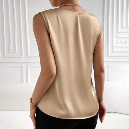 Women's Satin Camisole Loose Fit Sleeveless V Neck Tank Top