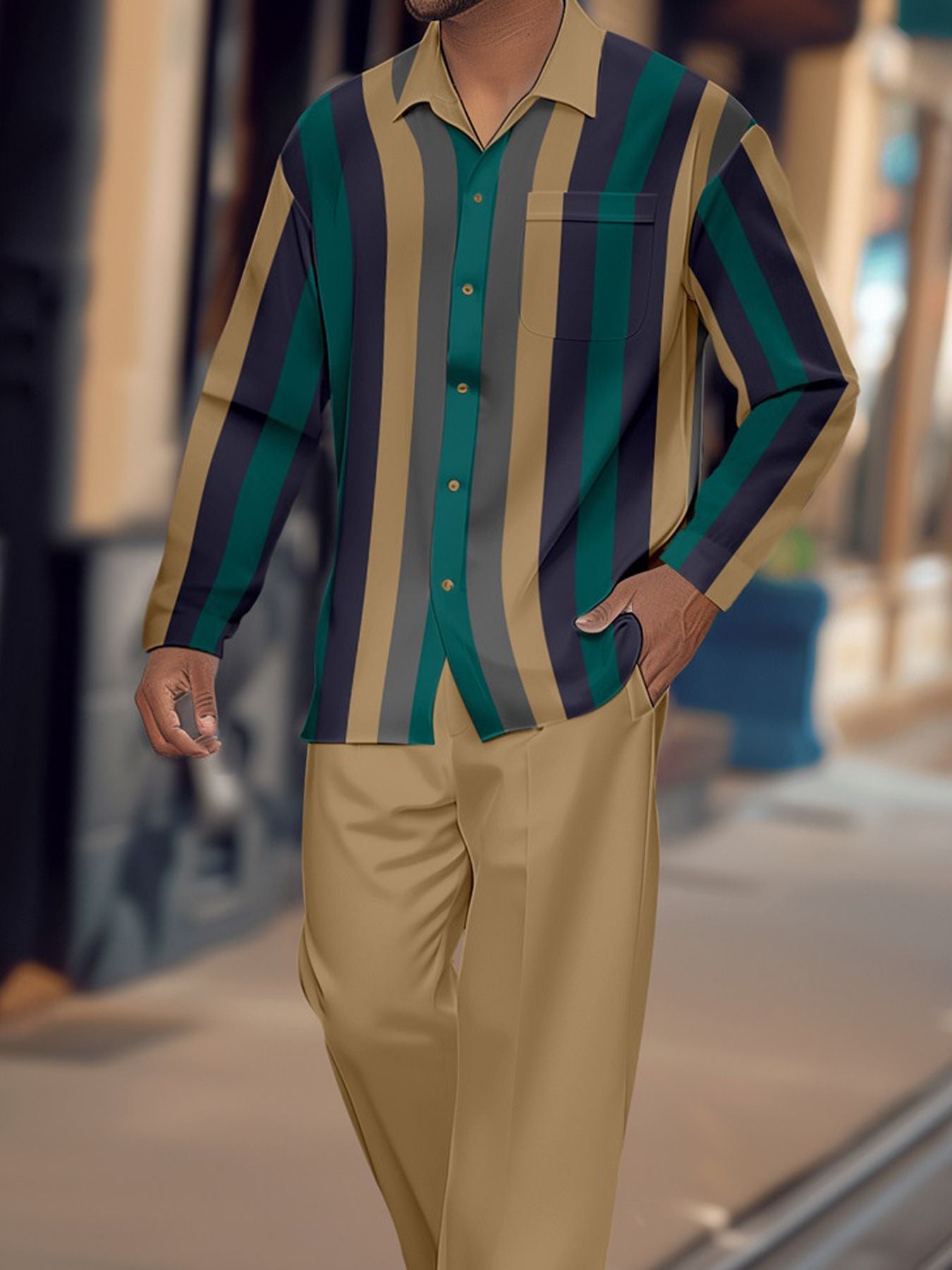 Print Striped Fashion Autumn Men's Suit