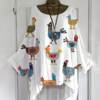 Womens Casual Crew-Neck Top With A Floral Print