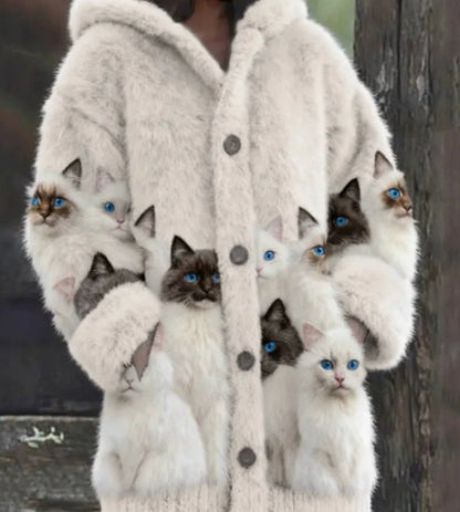 Womens Printed Cat-Design Jacket Top