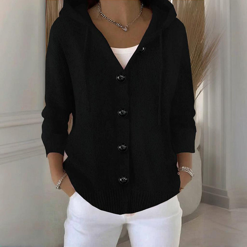 Women's Button Down Hoodie Cardigan, Long Sleeve Open Front Sweater Coat For Fall Winter