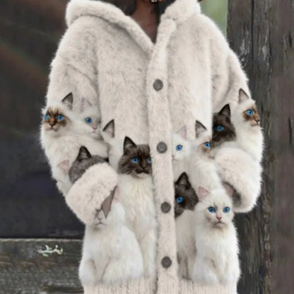 Womens Printed Cat-Design Jacket Top