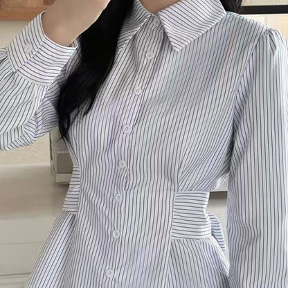 Womens Casual Commuter Striped Shirt With A Defined Waistline And Personalized Style
