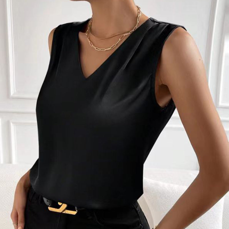Women's Satin Camisole Loose Fit Sleeveless V Neck Tank Top