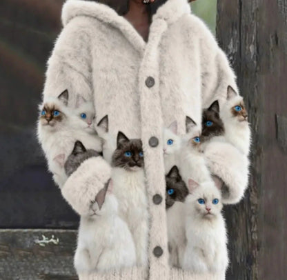 Womens Printed Cat-Design Jacket Top