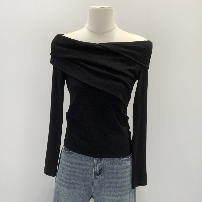 High-end Womens Fashion A Unique Off-shoulder Base Top