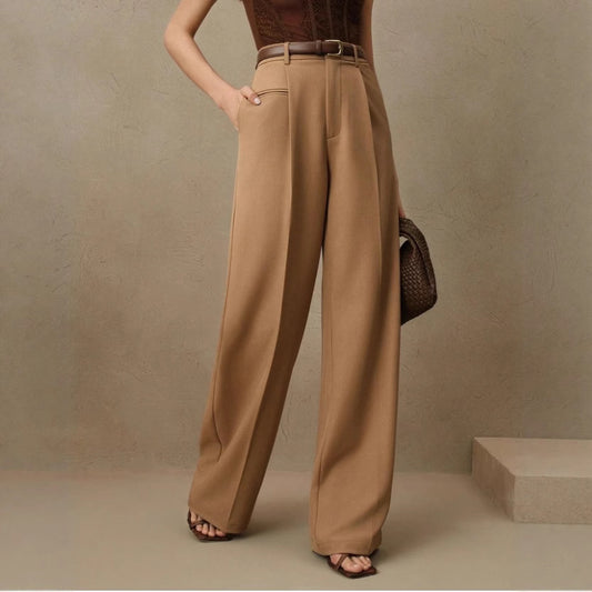 Womens High-Waisted Versatile White Straight-Leg Suit Pants